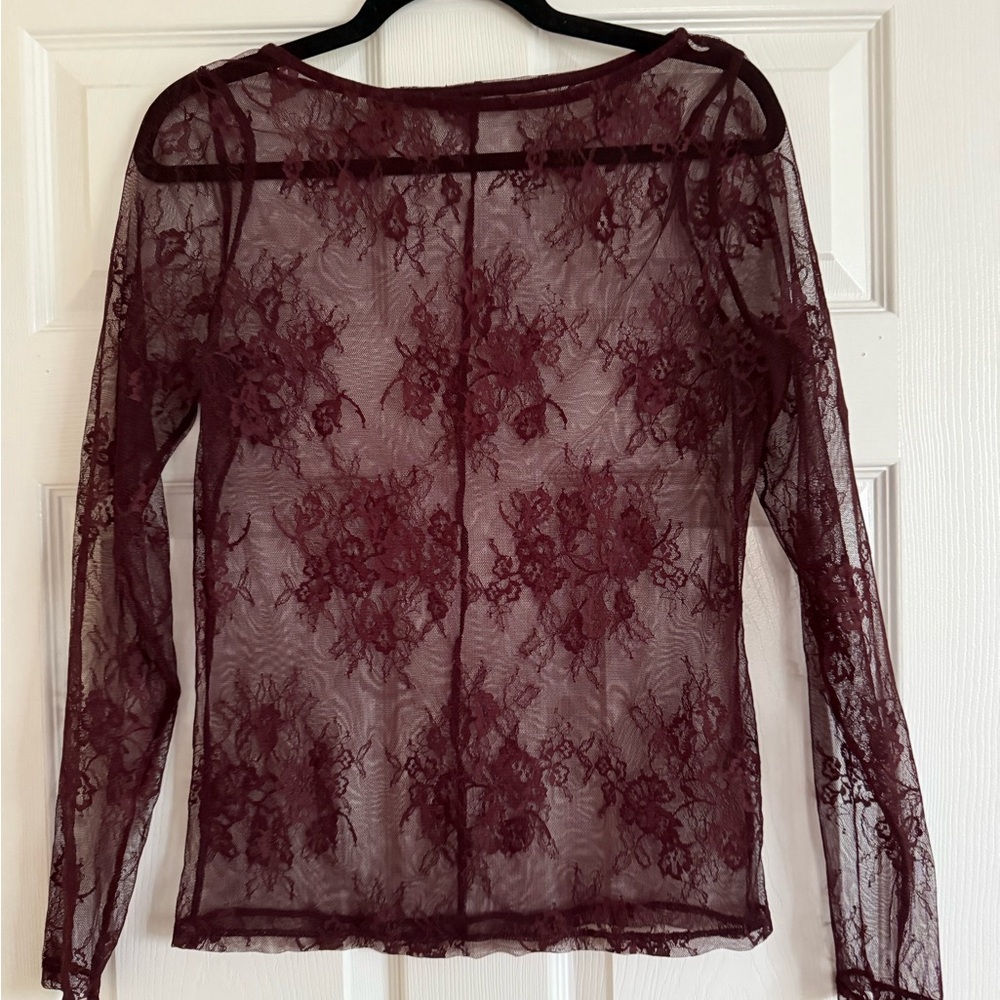 OPEN TO OFFERS!!! wild fable Sheer Floral Lace Long-Sleeve Top - Burgundy